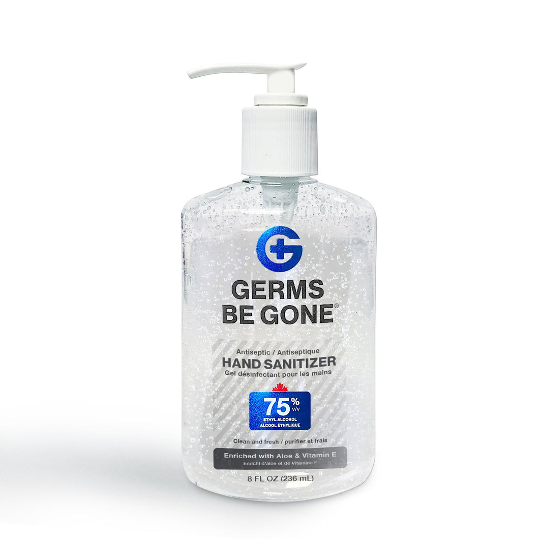 Germs Be Gone 8 OZ (236 mL) Hand Sanitizer Gel with Pump (75% Alcohol)